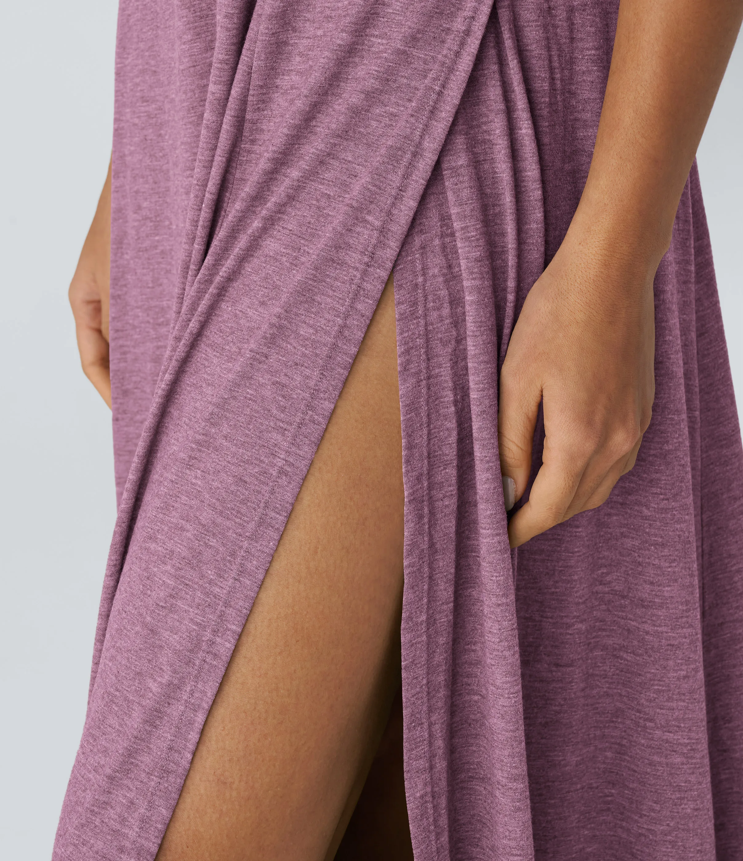 Halara Vestido sin mangas largo fluido dividido sin espalda cuello U - Red Violet Floral Yarn - M sold by Halara product image thumbnail 5