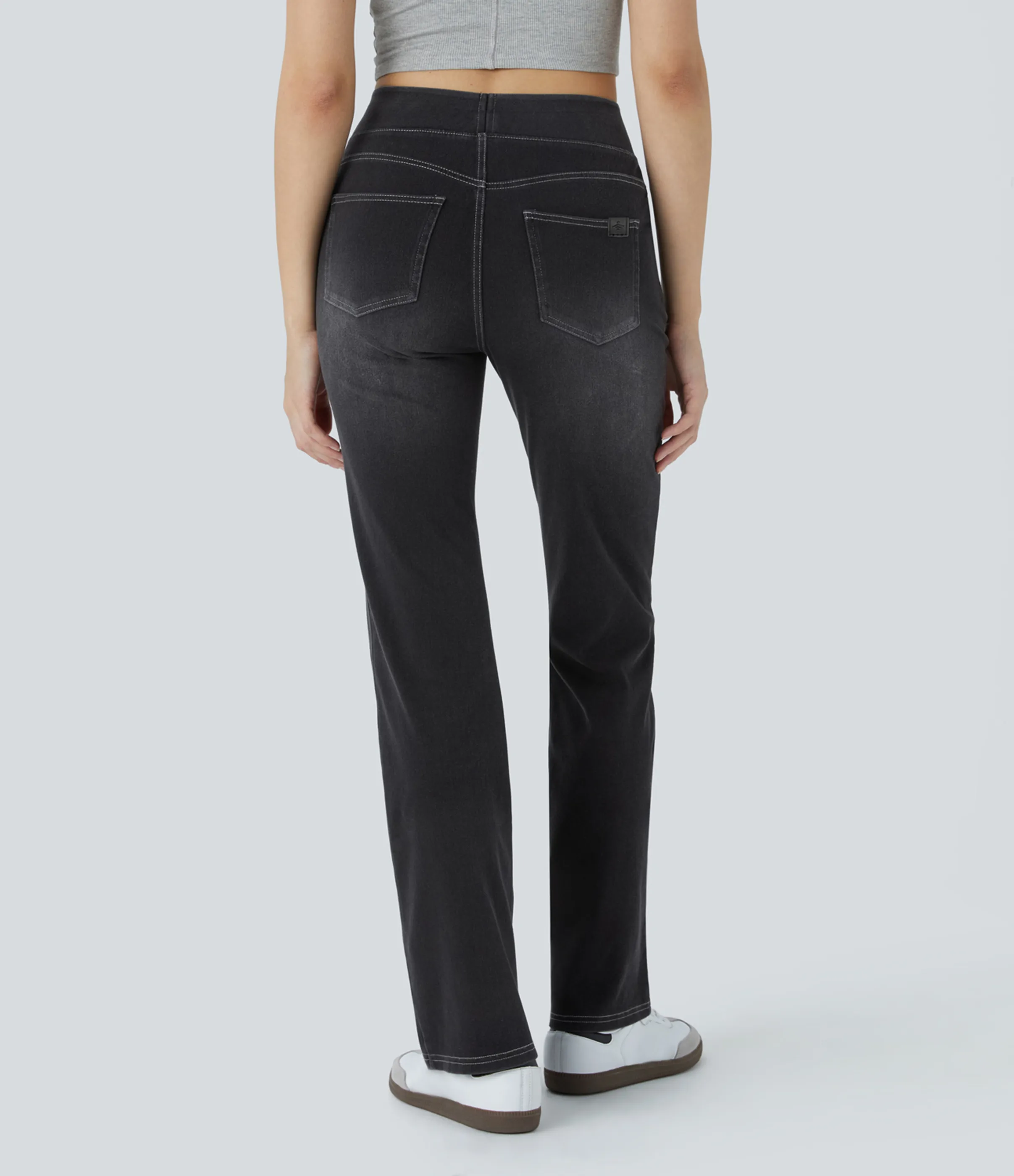 Halara Jeans Halara Flex™ Denim tiro alto lavado elástico múltiple bolsillo corte acampanado - Carbon Paint Denim - M(tall) sold by Halara product image thumbnail 3