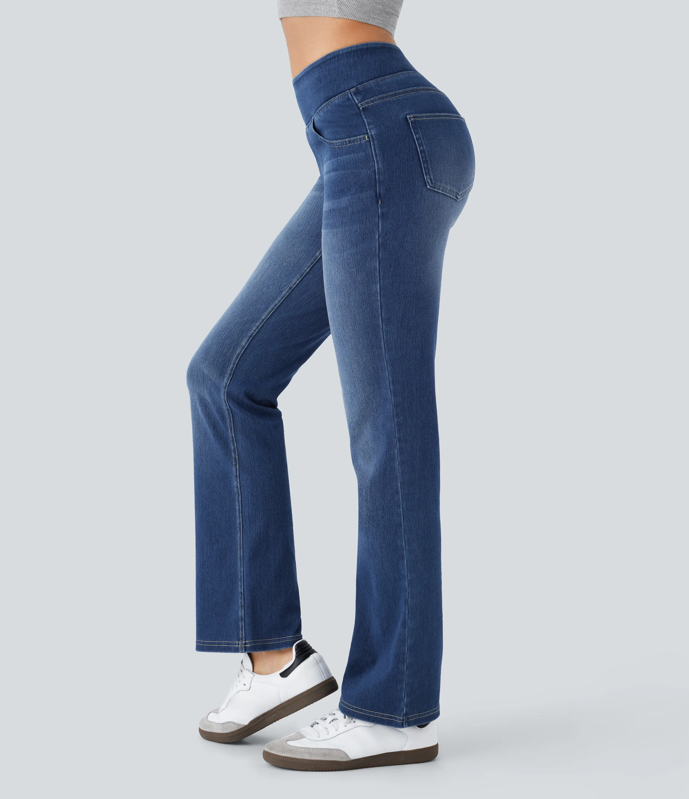 Halara Jeans Halara Flex™ Denim tiro alto lavado elástico múltiple bolsillo corte acampanado - Frost Blue Denim - M(tall) sold by Halara product image thumbnail 4