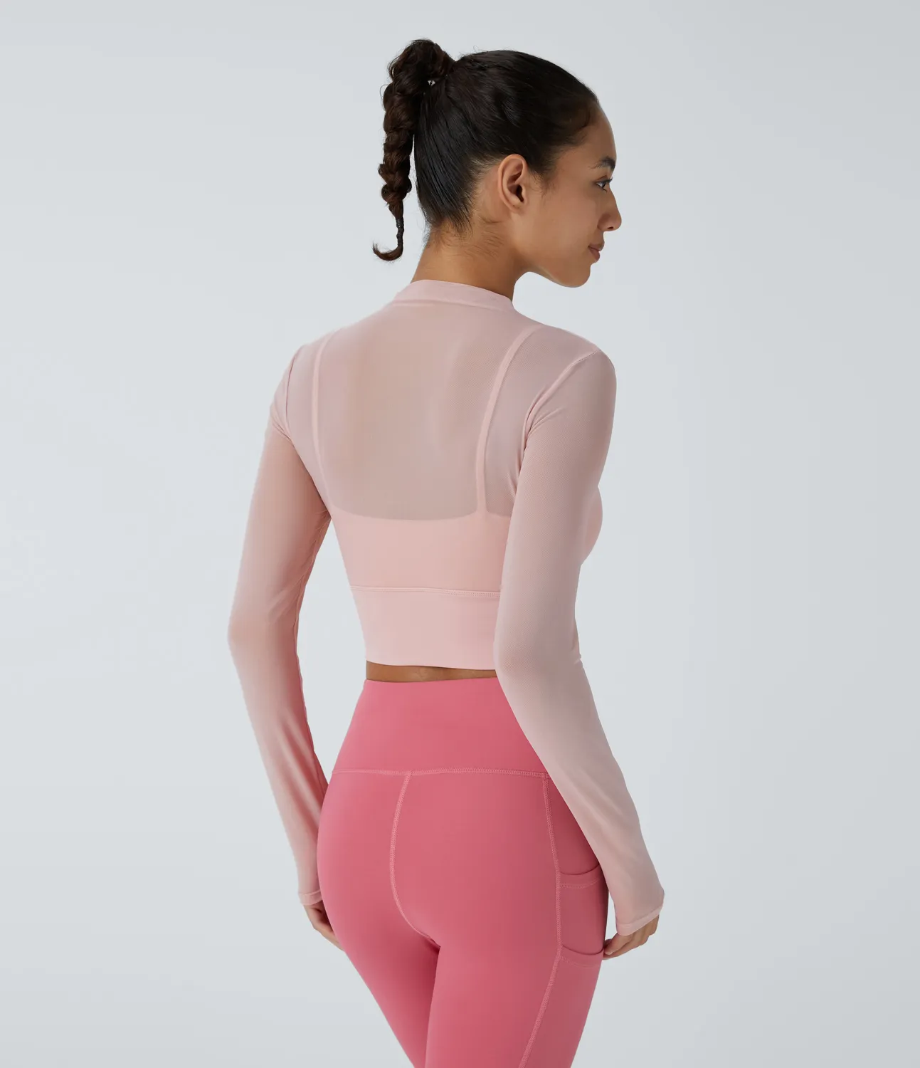 Halara Top deportivo yoga 2 en 1 manga larga malla contrastante - Sheer Rosebud - XL sold by Halara product image thumbnail 3