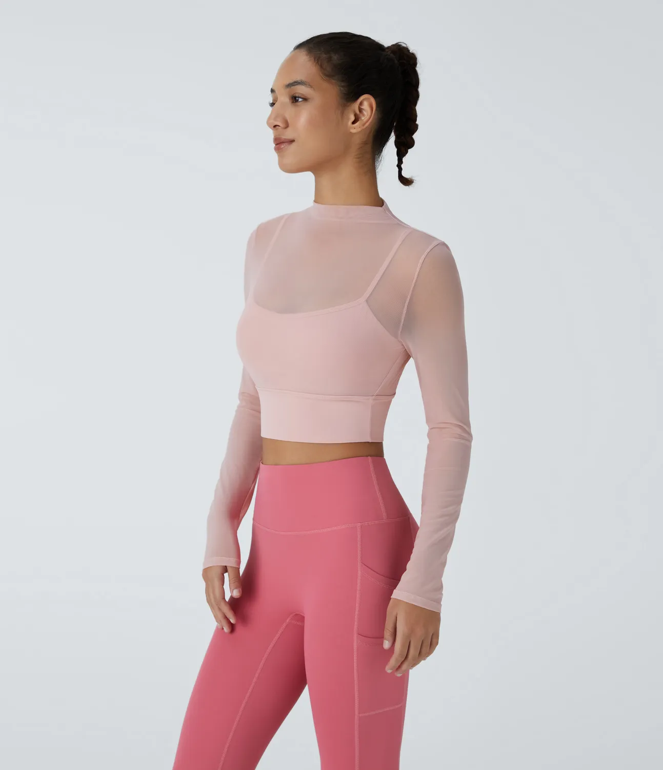 Halara Top deportivo yoga 2 en 1 manga larga malla contrastante - Sheer Rosebud - XL sold by Halara product image thumbnail 4