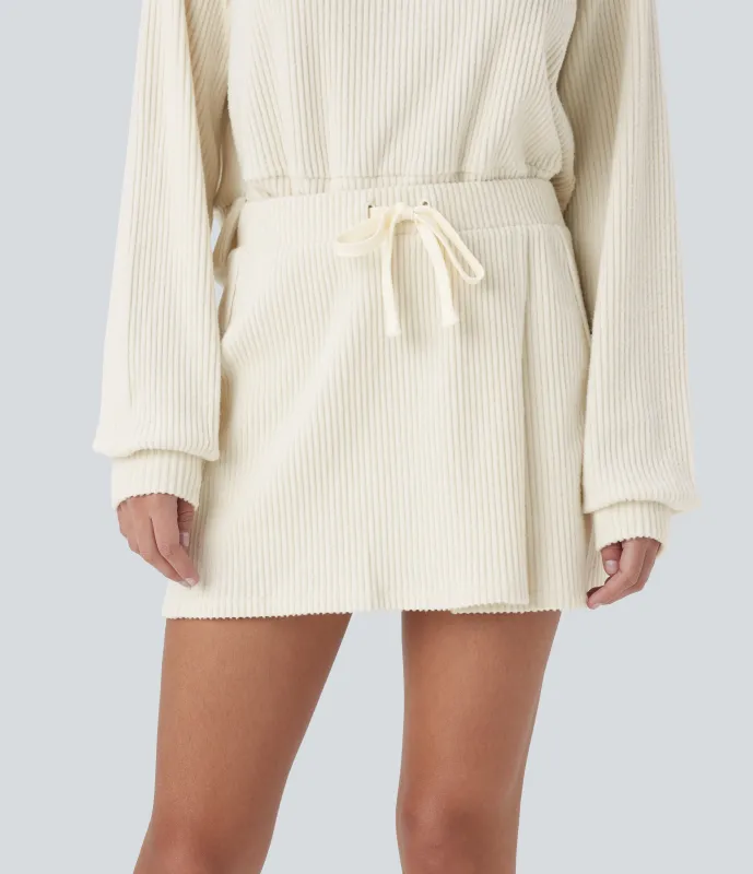 Halara Minifalda 2 en 1 acanalado tiro medio cordón ajustable bolsillo trasero dividido - Lily White - L(regular) sold by Halara