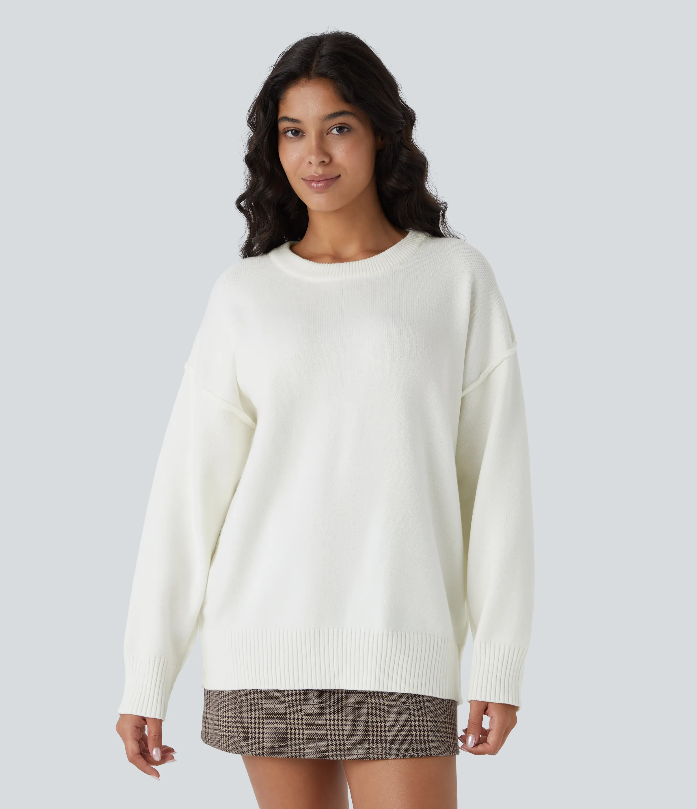 Halara Suéter manga larga hombro caído cuello redondo - White - L sold by Halara product image thumbnail 2