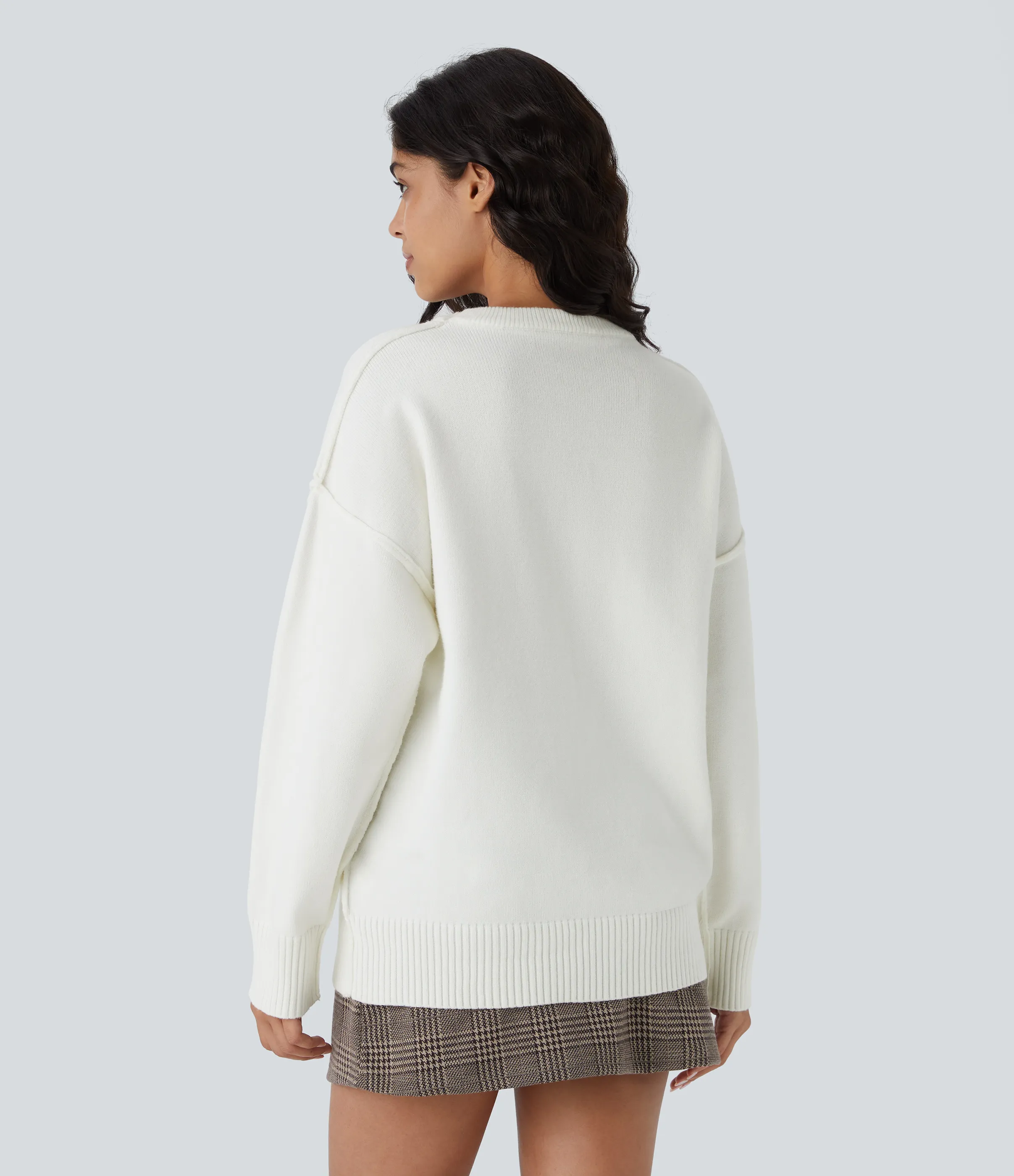 Halara Suéter manga larga hombro caído cuello redondo - White - L sold by Halara product image thumbnail 3