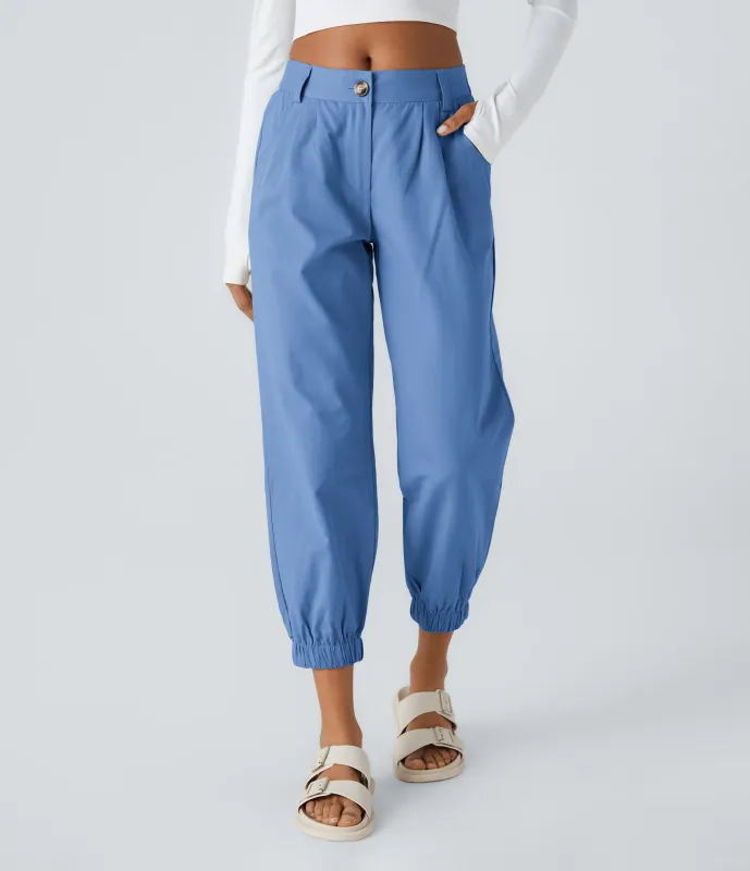 Halara Joggers algodón bolsillo lateral cremallera botón tiro medio - Blue Bonnet - M(regular) made by Halara