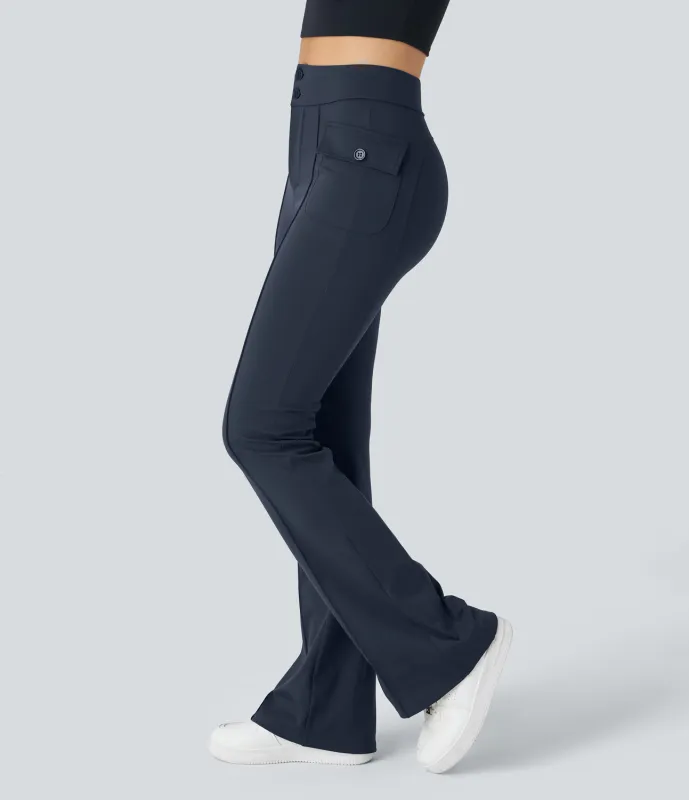 Halara Pantalón cargo acampanado bolsillo solapa lateral botón tiro alto - Midnight Blue - L(tall) sold by Halara