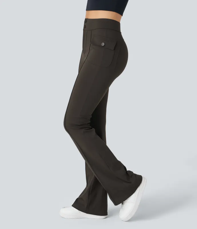 Halara Pantalón cargo acampanado bolsillo solapa lateral botón tiro alto - Hazelnut Black - S(regular) sold by Halara