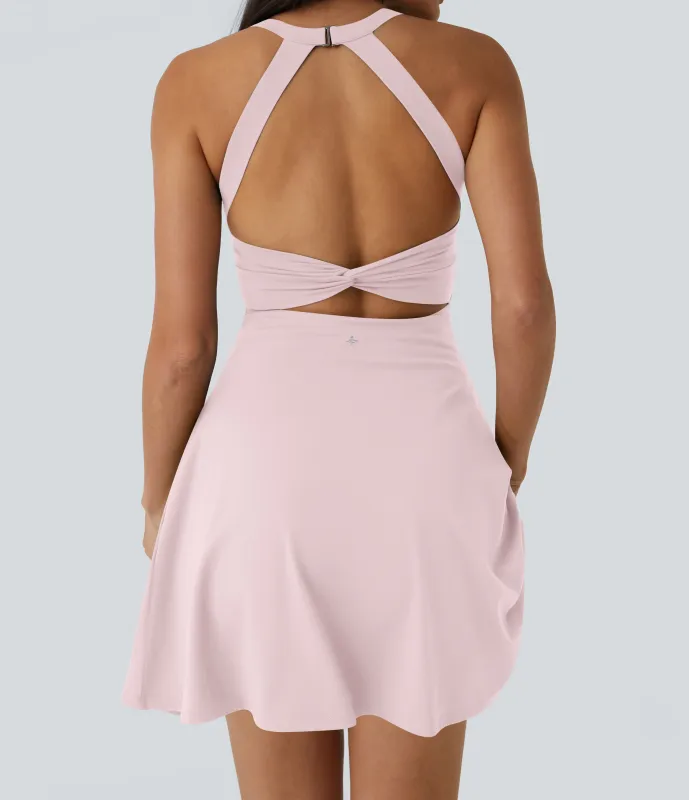 Halara Vestido activo baile vuelo retorcido sin espalda-Longitud más larga-Edición Easy Peezy - Primrose Pink - XL made by Halara