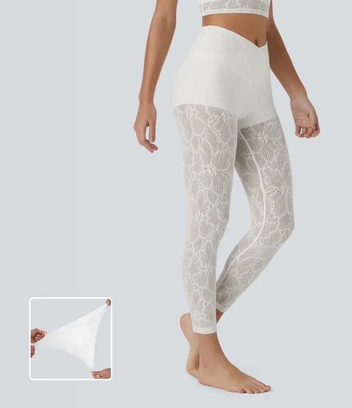 Halara Leggings encaje 7/8 2 en 1 cruzado tiro alto - White - M(7/8) made by Halara