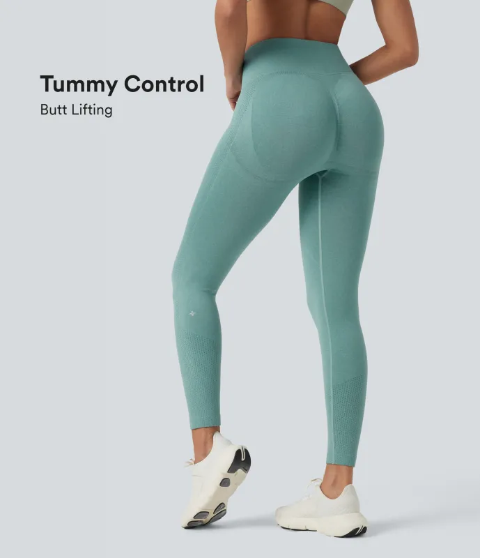 Halara Leggings yoga tiro alto control abdomen realce glúteo sin costura - Oil Blue - S(7/8) made by Halara