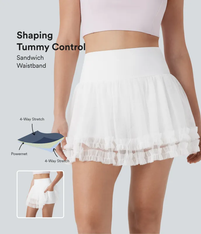 Halara Minifalda de baile 2 en 1 de malla en contraste con efecto moldeador de abdomen y cintura alta con bolsillos laterales - White - L(regular) made by Halara