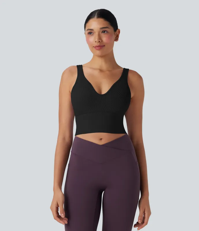 Halara Top de yoga corto fluido sin costuras y con espalda abierta - Black - L made by Halara