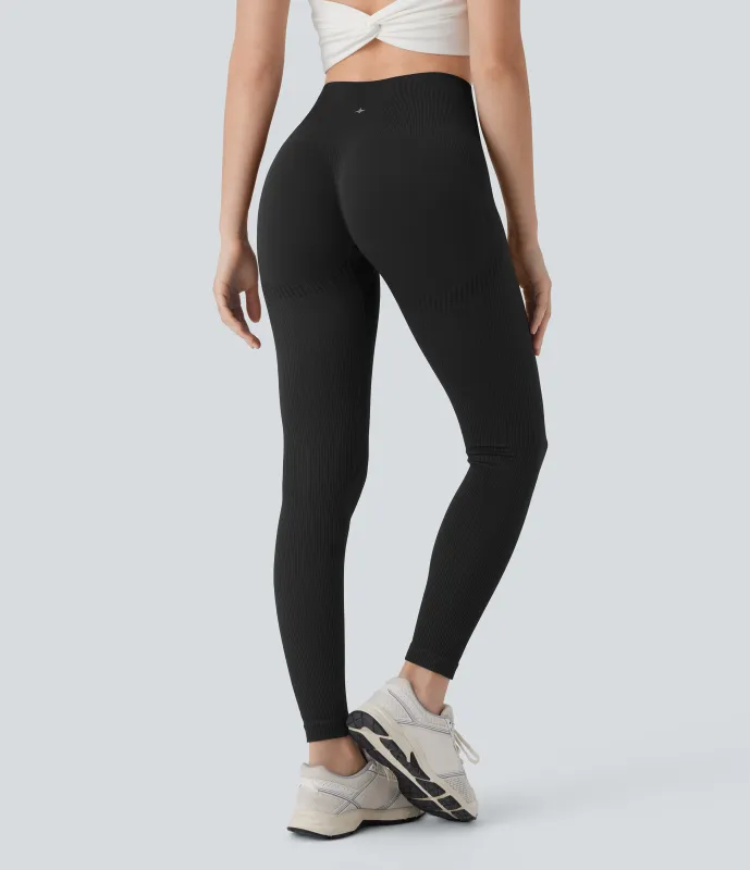 Halara Leggings yoga tiro alto control abdomen realce glúteo 7/8 sin costura - Black - S(full_length) made by Halara