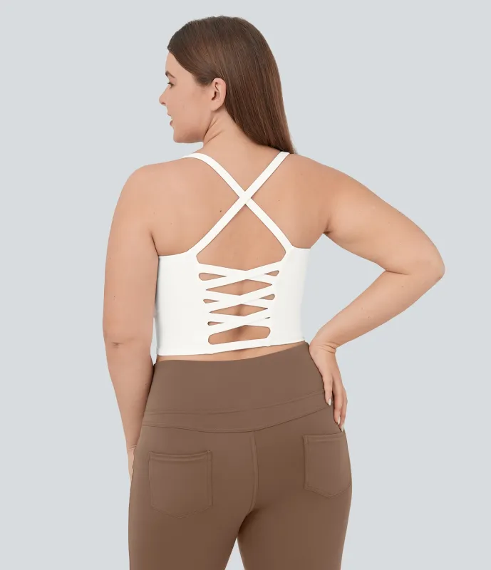 Halara Camiseta sin mangas de yoga en tallas grandes con espalda abierta y cruzada - White - 1X made by Halara