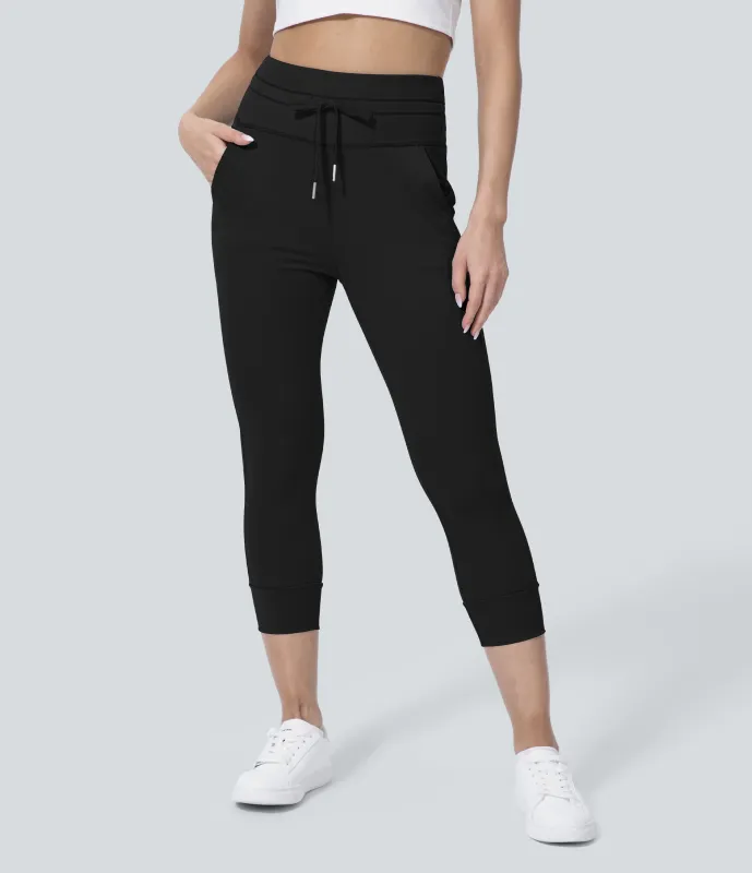 Halara Pantalón yoga capri liso bolsillo lateral cordón tiro alto Softlyzero™ Plush - Black - M made by Halara