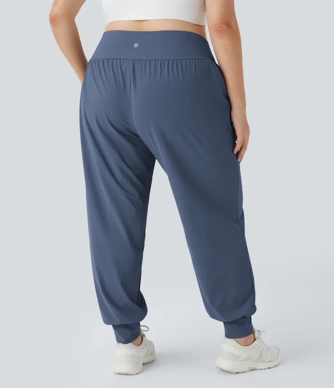 Halara Pantalón yoga tiro alto bolsillo lateral liso talla grande - Nightshadow Blue - 3X(regular) made by Halara
