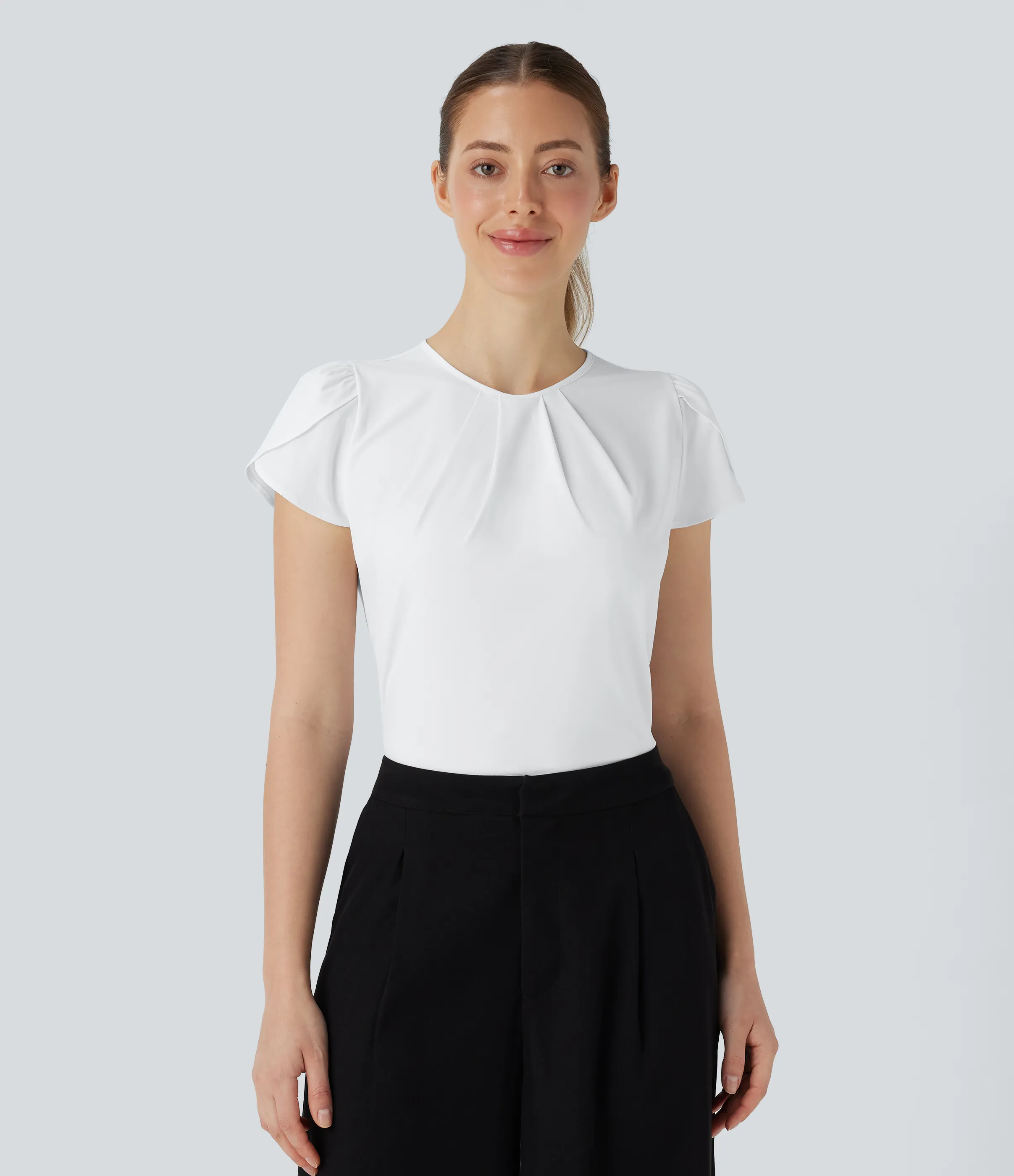 Halara Camiseta Breezeful™ oficina secado rápido cuello redondo manga corta abertura espalda - White - S sold by Halara product image thumbnail 2