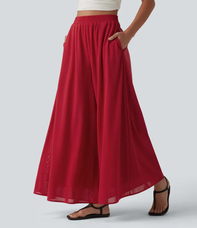 Halara Pantalón pierna ancha superposición malla bolsillo lateral tiro alto - Samba - XL(regular) made by Halara