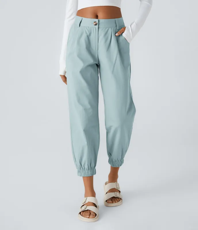 Halara Joggers algodón bolsillo lateral cremallera botón tiro medio - Ether - M(petite) made by Halara