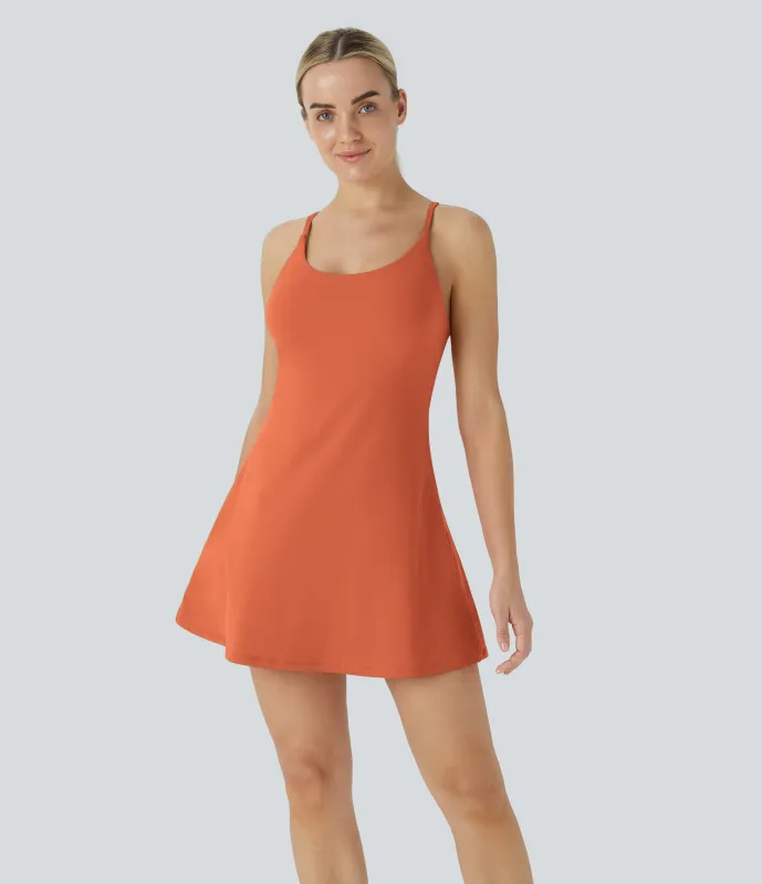 Halara Vestido deportivo SoftlyZero™ Plush afelpado sin espalda en copas D-F - Orange Rust - S made by Halara