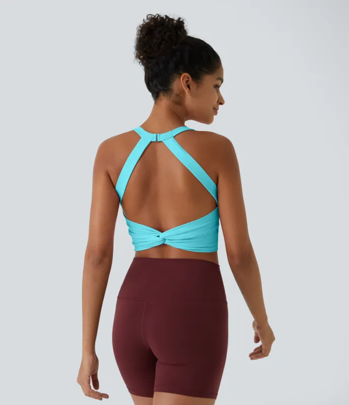 Halara Top corto de yoga SoftlyZero™ Plush afelpado con abertura en copas D-F - Baroque Blue - S made by Halara