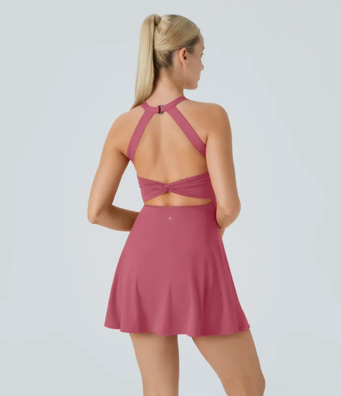 Halara Vestido deportivo sin espalda con diseño retorcido en copas D-F - Begonia Rouge - L made by Halara