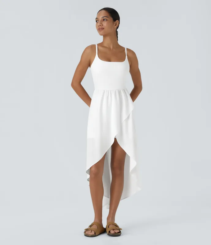 Halara Vestido Midi Breezeful™ 2 piezas tiro alto bajo sin espalda holgado secado rápido bolsillo lateral - White - XL made by Halara