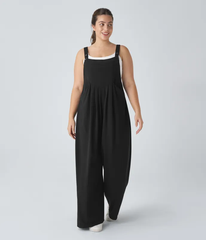 Halara Mono correa ajustable botón múltiple bolsillo plisado Gofre talla grande - Black - 3X made by Halara