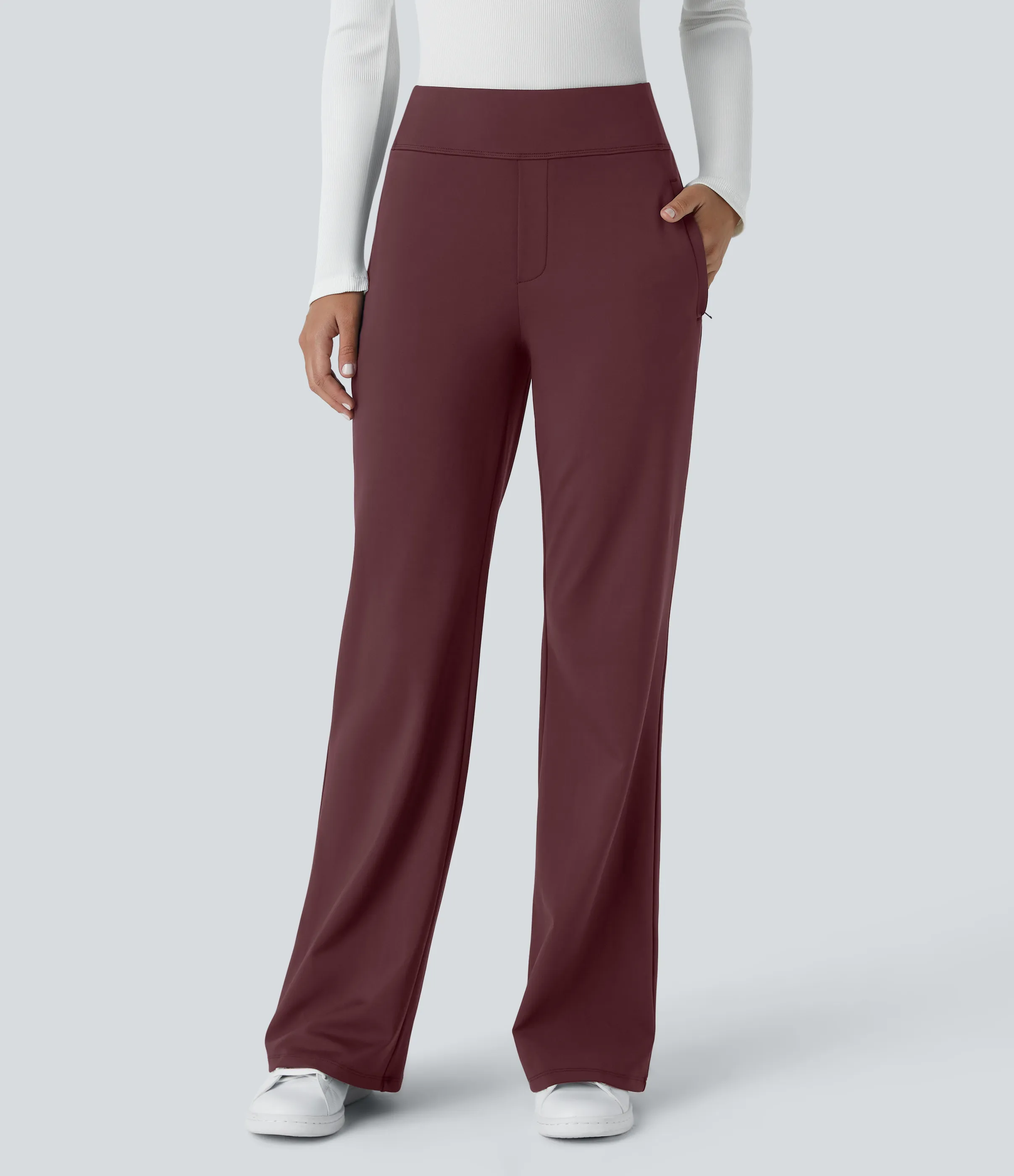 Halara Pantalón oficina acampanado bolsillo lateral tiro alto - Red Mahogany - S(tall) sold by Halara product image thumbnail 4