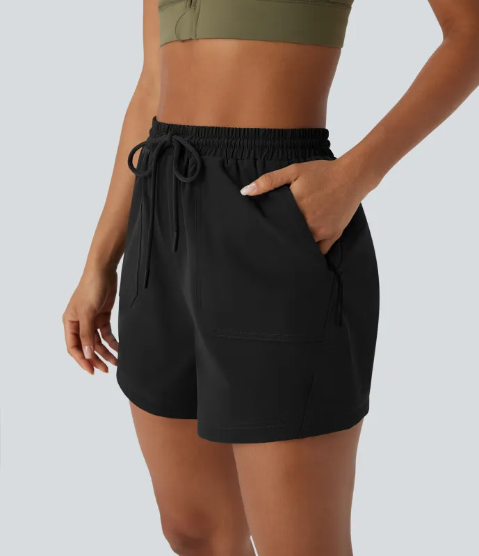 Halara Shorts de senderismo de tiro alto impermeables con cordón, cremallera y bolsillos laterales - Black - S made by Halara