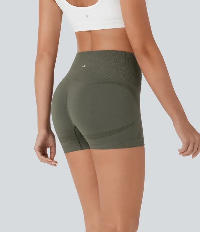 Halara Shorts de yoga tipo biker de tiro alto sin costuras con fruncido  - Forest Night - L made by Halara