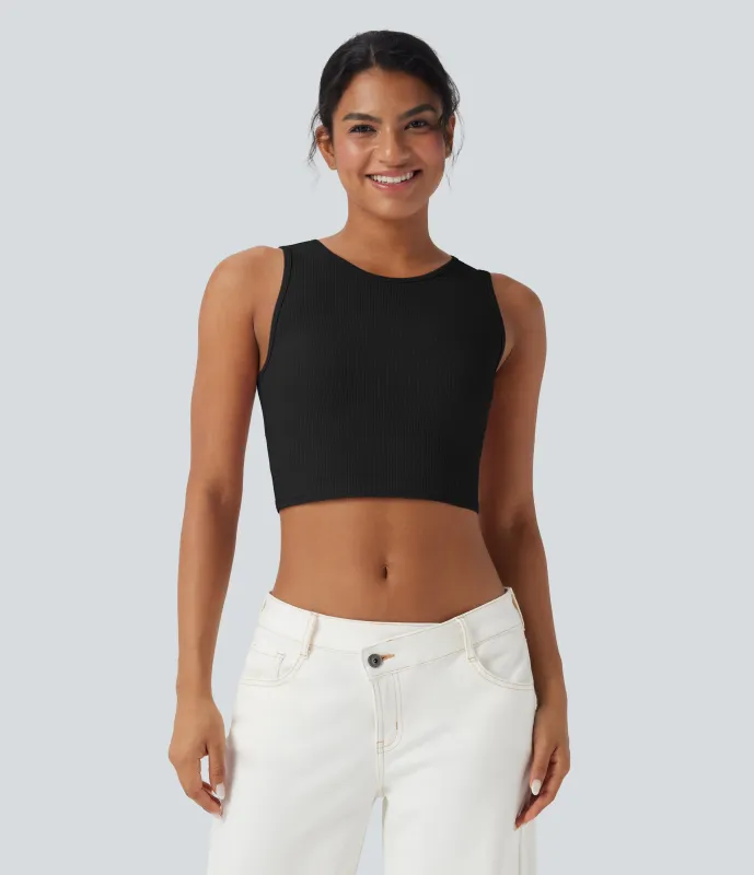 Halara Top casual de tirantes ultrafino y corte acanalado - Black - M made by Halara