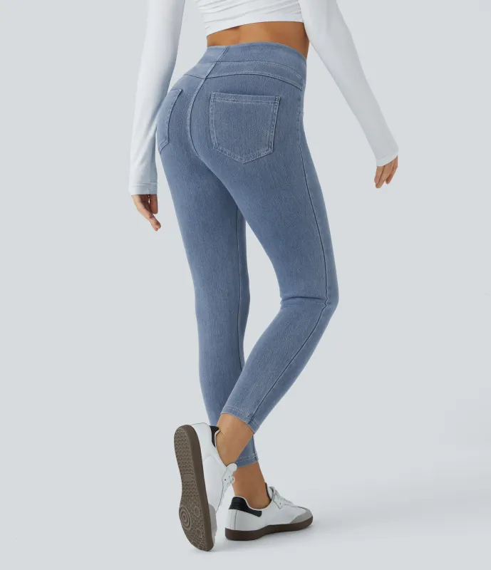 Halara Leggings Halara Flex™ Denim mezclilla elástico bolsillo lateral trasero tiro alto - Ice Crevice Denim - XS(full_length) made by Halara