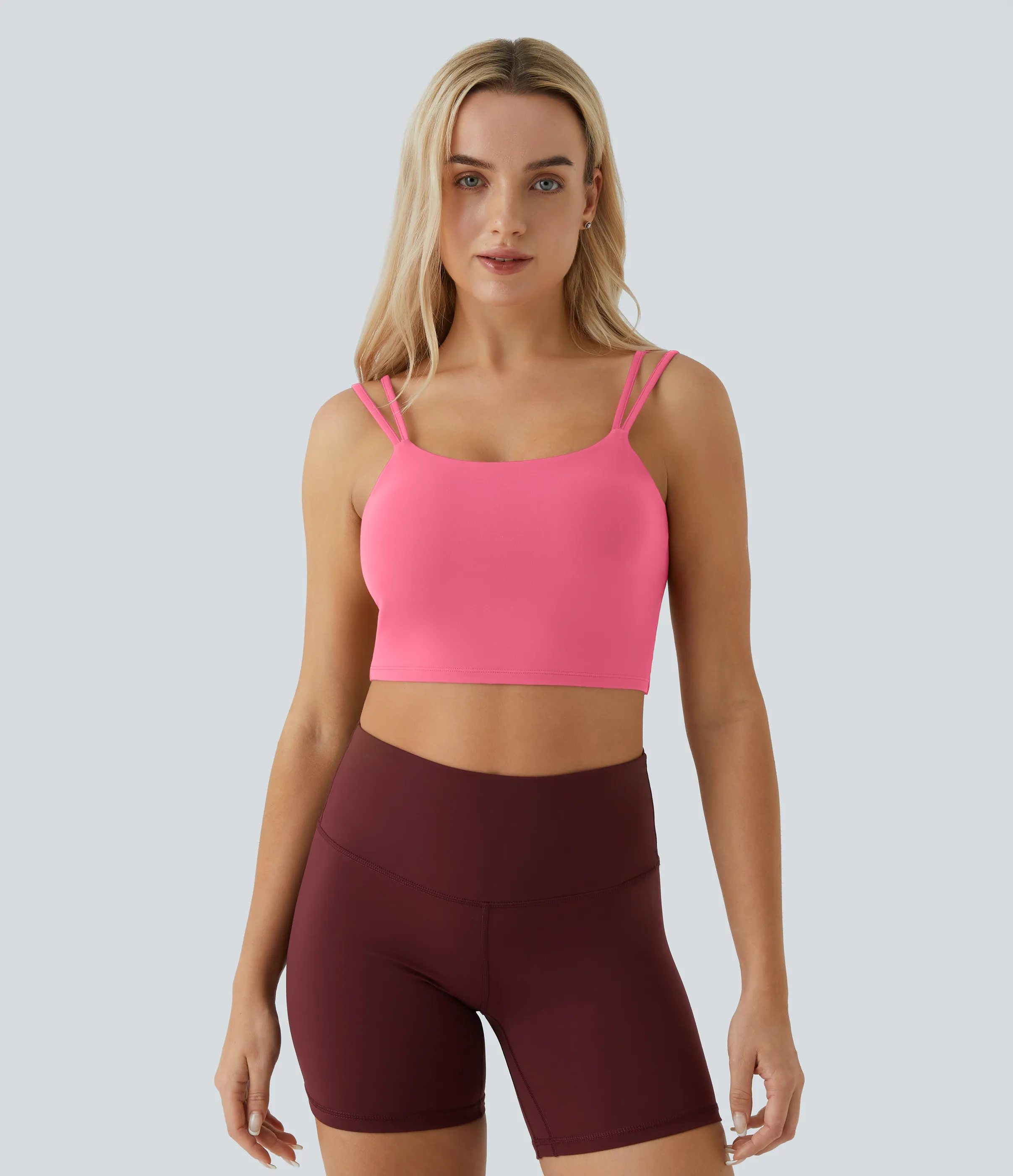 Halara Top corto de yoga con tirantes dobles, espalda cruzada y retorcida en copas D-F - Pink Lemonade - M sold by Halara product image thumbnail 3