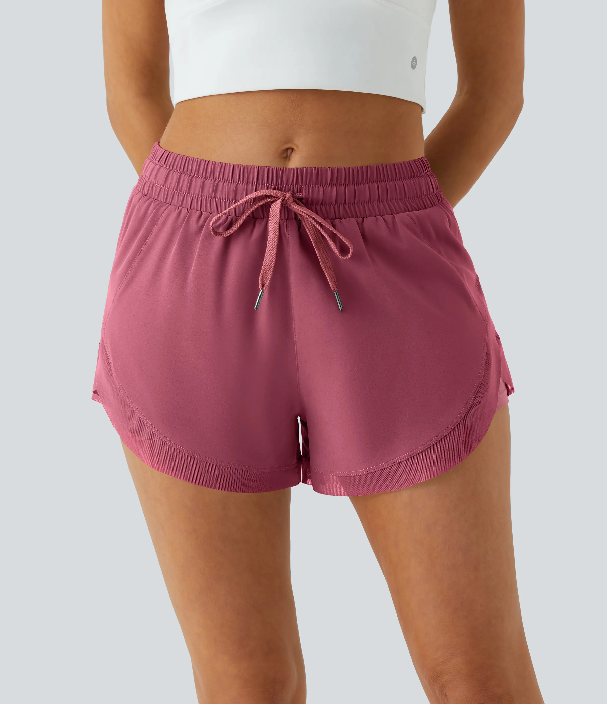 Halara Pantalón corto correr fluidos 2 en 1 tiro medio cordón malla contrastante 7.5cm - Cactus Flower - M sold by Halara product image thumbnail 3