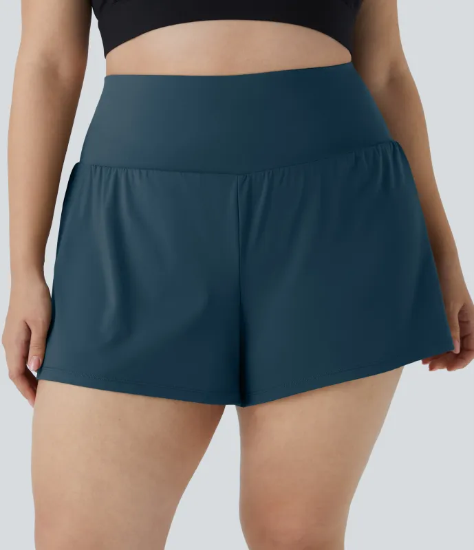 Halara Pantalón corto gimnasio bolsillo trasero lateral oculto 2 en 1 talla grande 6.3cm - Majolica Blue - 1X made by Halara