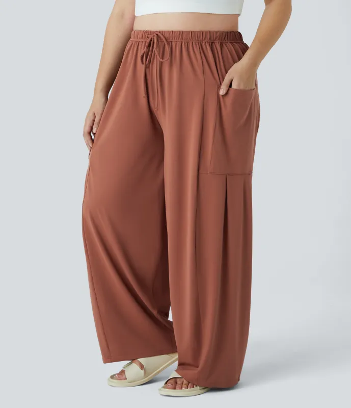 Halara Pantalones Palazzo fluidos de tiro medio con cintura elástica, cordón y bolsillos laterales en tallas grandes - Maple Syrup - 1X(regular) made by Halara