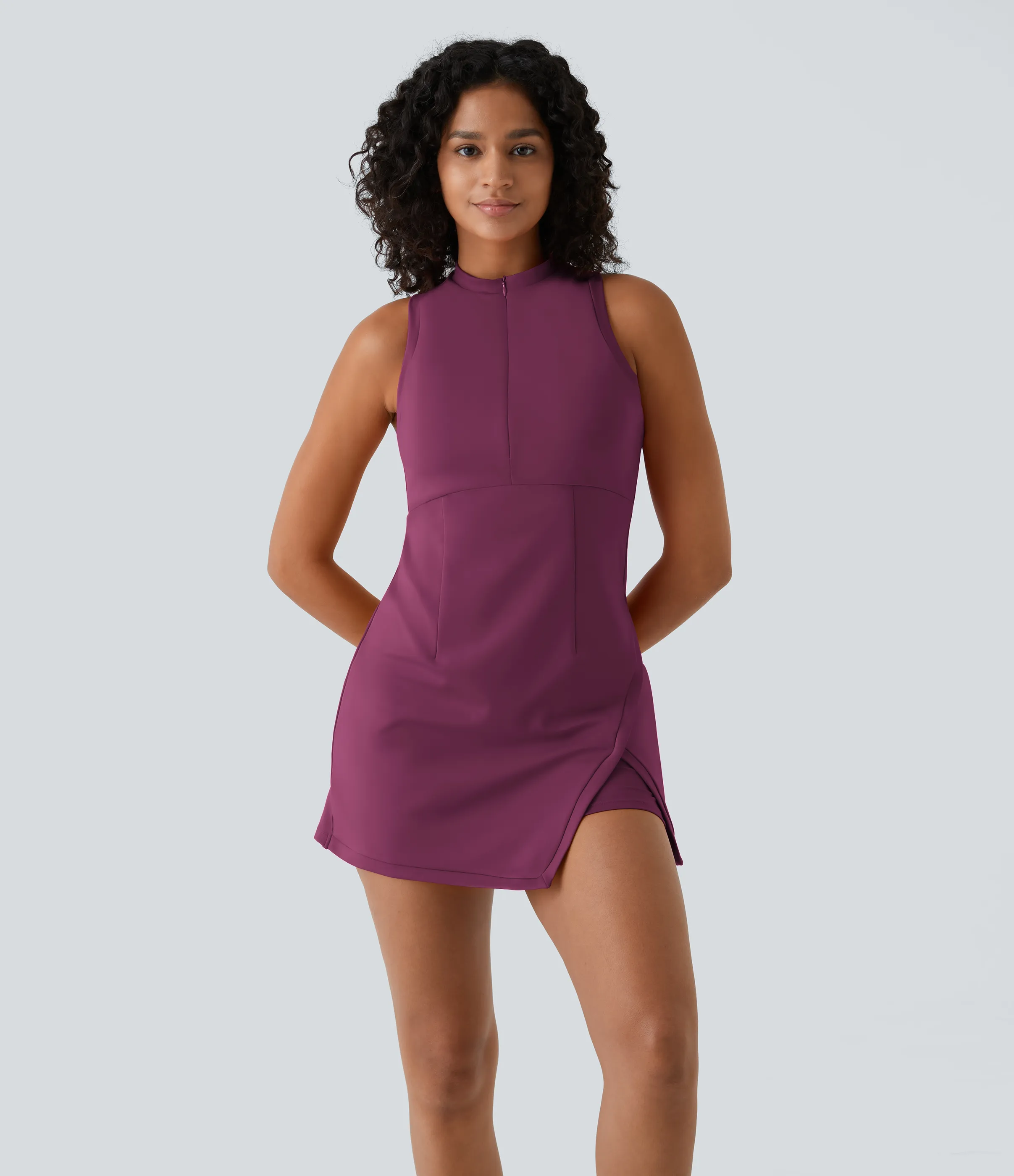 Halara Mini vestido tenis 2 piezas bolsillo lateral dividido cremallera sin mangas - Magenta Purple - XL sold by Halara product image thumbnail 4