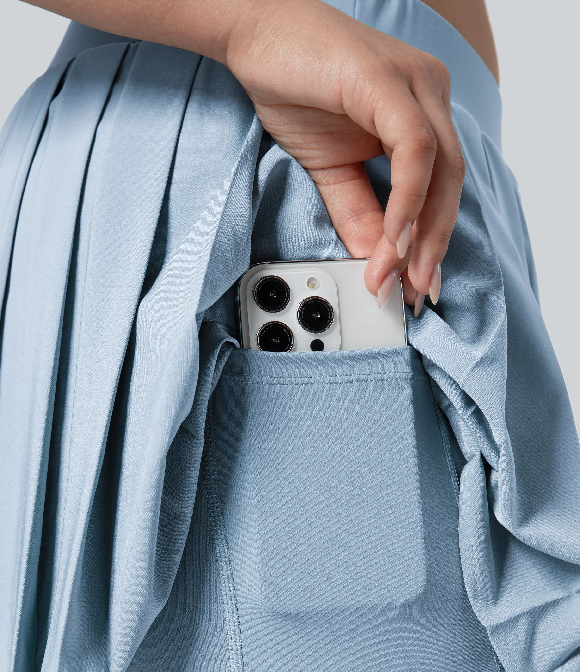 Halara Minifalda Breezeful™ talla grande plisada tiro alto 2 en 1 bolsillo lateral hebilla ajustable secado rápido - Ballad Blue - 2X(regular) sold by Halara product image thumbnail 5