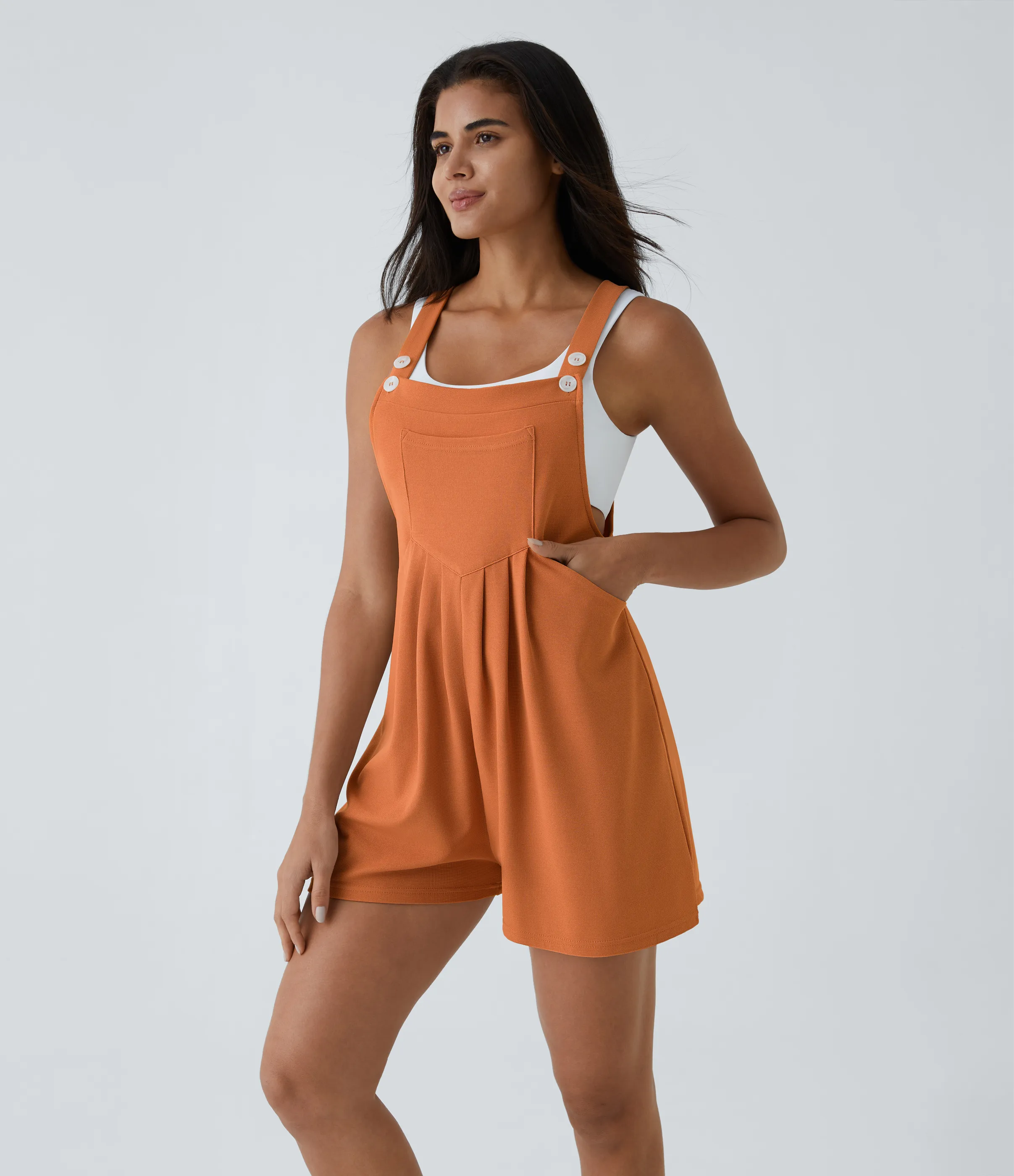 Halara Overol botón correa ajustable bolsillo múltiple gofre plisado - Apricot Orange - XL sold by Halara product image thumbnail 4