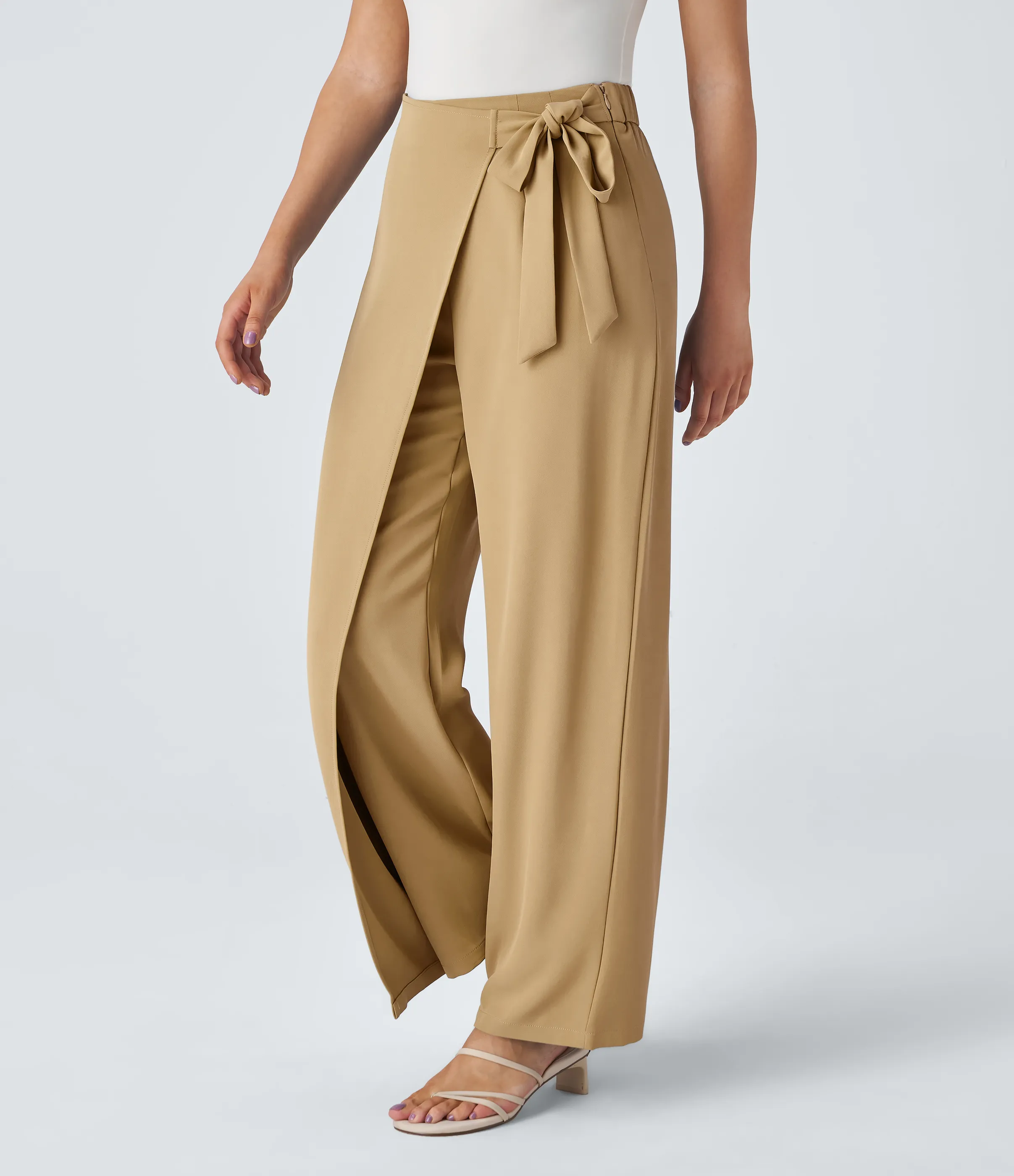 Halara Pantalón oficina pierna ancha cremallera invisible tiro alto lazo lateral - Desert Brown - XS(regular) sold by Halara product image thumbnail 4
