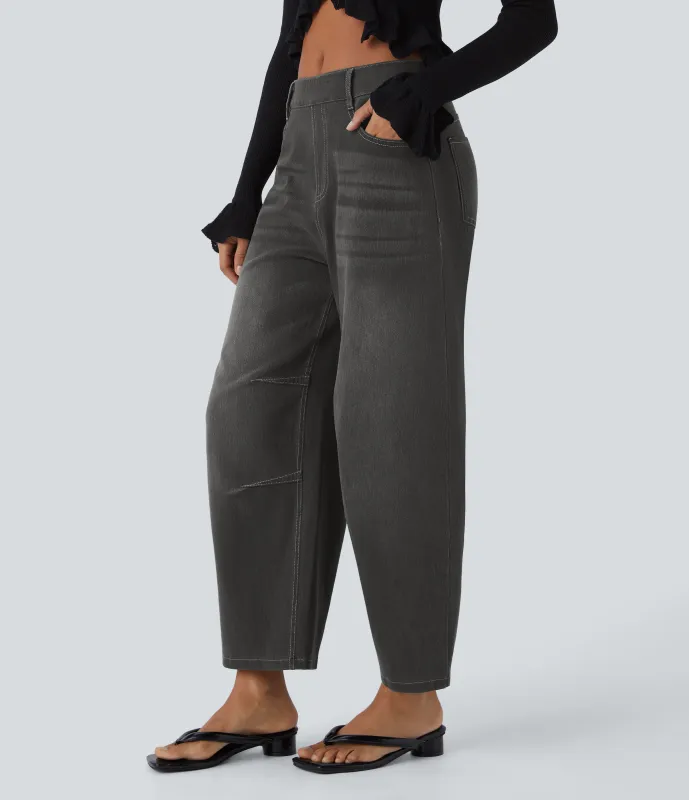 Halara Jeans Halara Flex™ Denim elástico pierna cilíndrica múltiple bolsillo tiro medio - Dirty Black Denim - S(regular) made by Halara