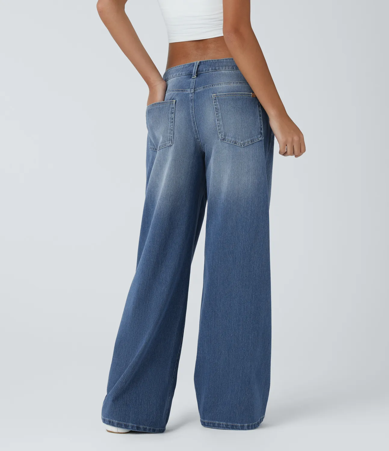 Halara Jeans Baggy Halara Flex™ Denim elástico lavado pierna ancha holgado múltiple bolsillo cierre botón tiro bajo asimétrico - Blue Spruce Denim - M(extall) sold by Halara product image thumbnail 3