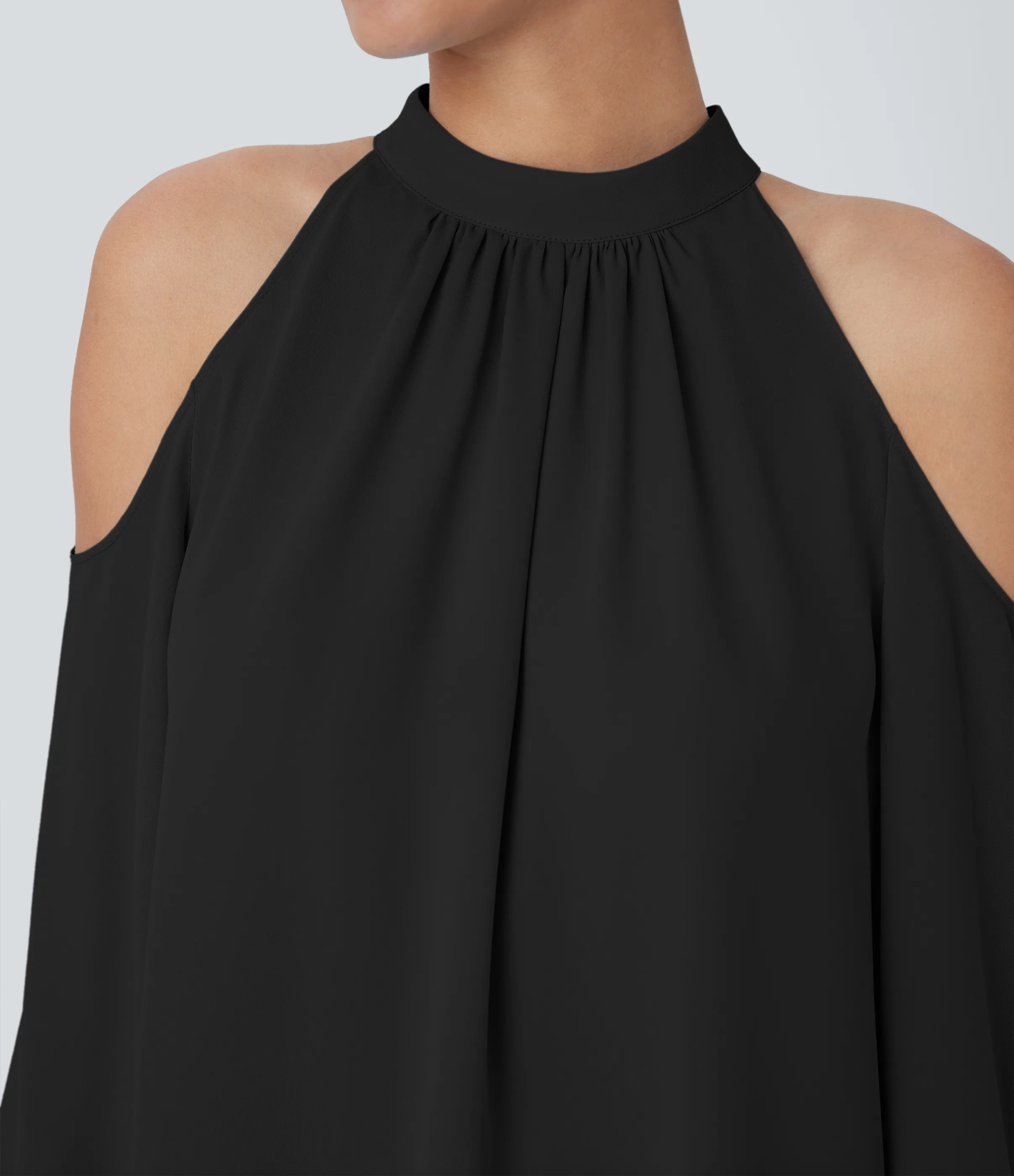 Halara Blusa cuello alto botón sin hombro manga obispo - Black - L sold by Halara product image thumbnail 5