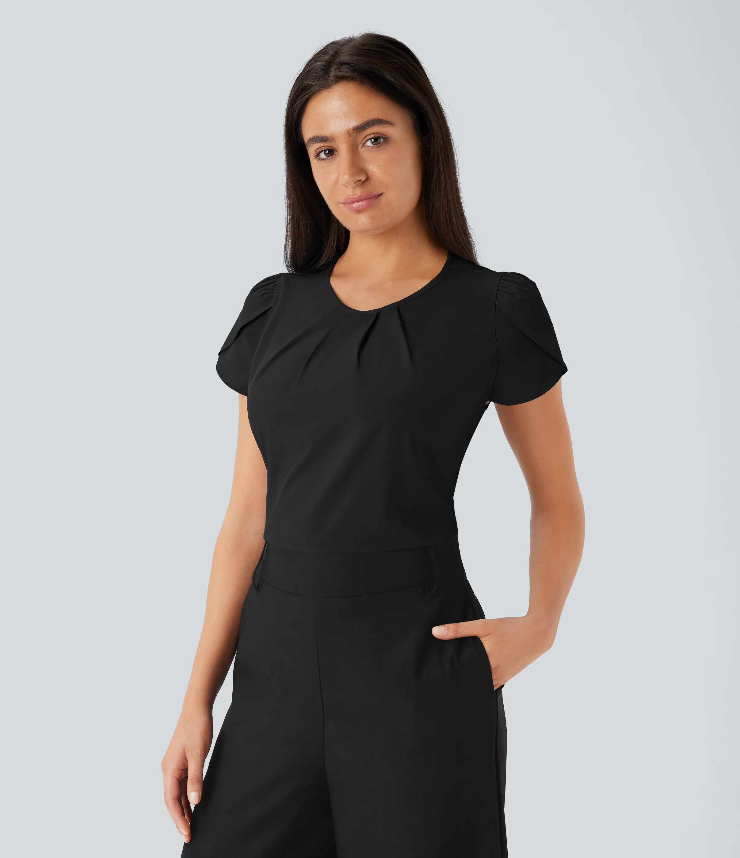 Halara Camiseta Breezeful™ oficina secado rápido cuello redondo manga corta abertura espalda - Black - M sold by Halara product image thumbnail 2