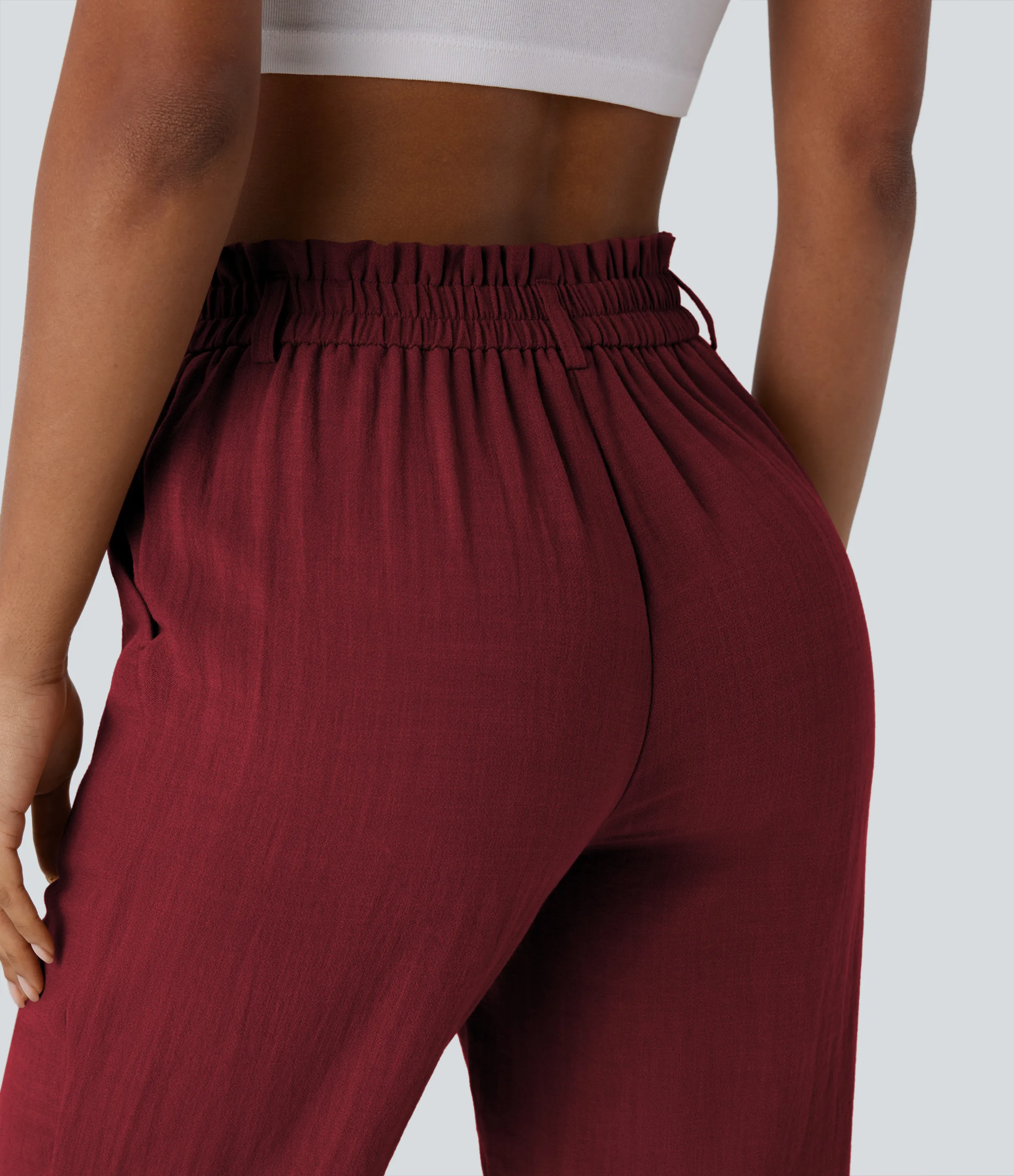 Halara Pantalón capri lino tiro alto bolsillo lateral cremallera botón - Biking Red - XS(regular) sold by Halara product image thumbnail 5