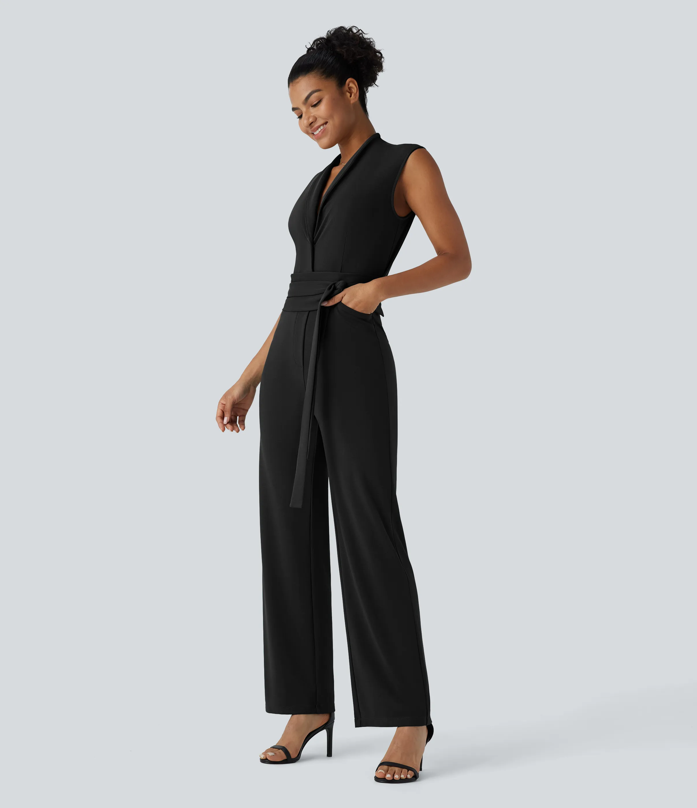 Halara Mono oficina sin mangas botón cinturón bolsillo lateral cremallera invisible - Edición Easy Peezy - Black - L(regular) sold by Halara product image thumbnail 5