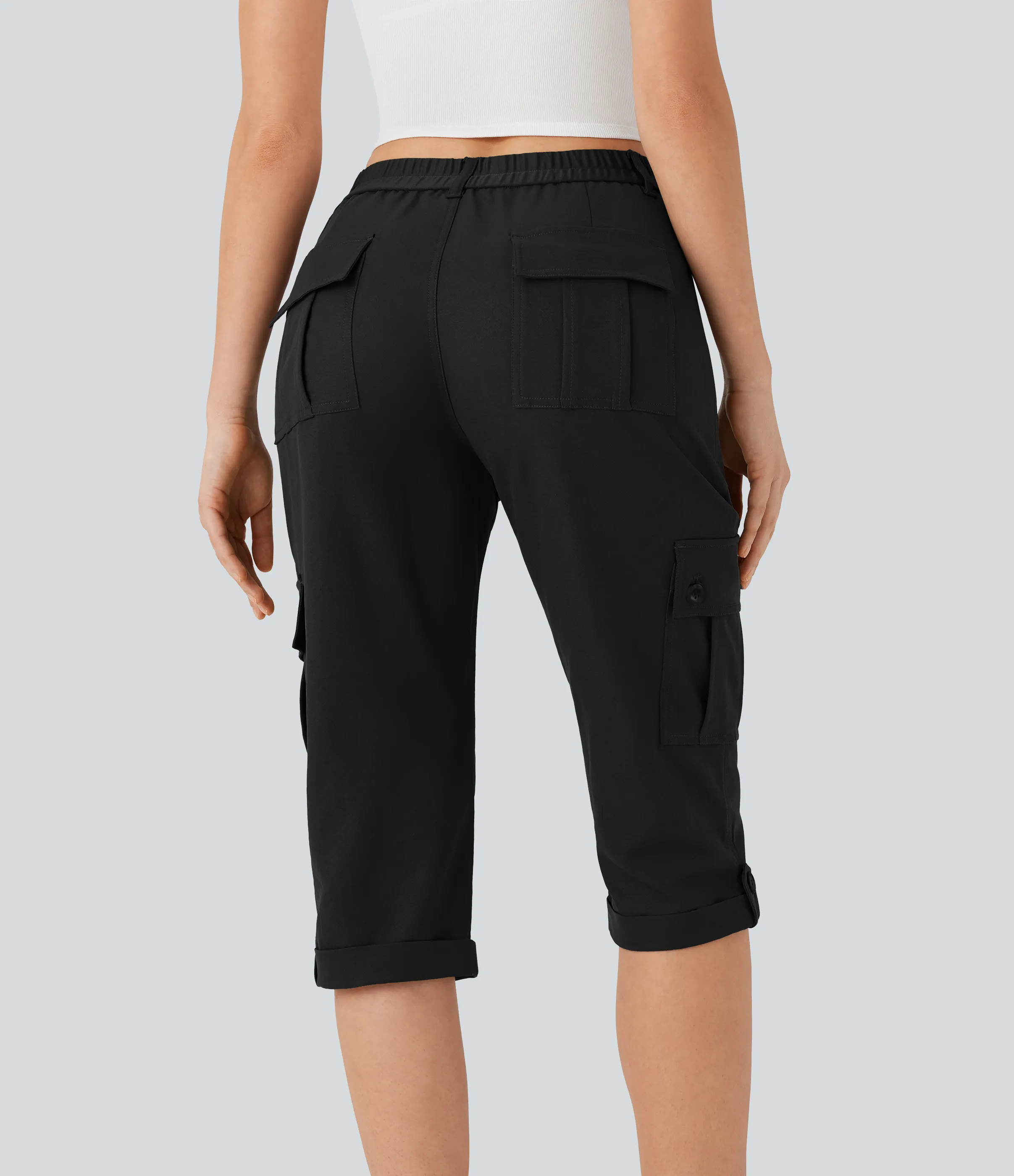 Halara Pantalones cargo casuales de tiro medio con dobladillo enrollado y bolsillos con solapa - Black - M(regular) sold by Halara product image thumbnail 3