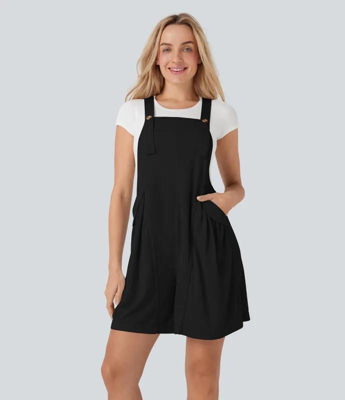 Halara Overol casual con botones tirantes ajustables y bolsillos laterales - Black - M sold by Halara