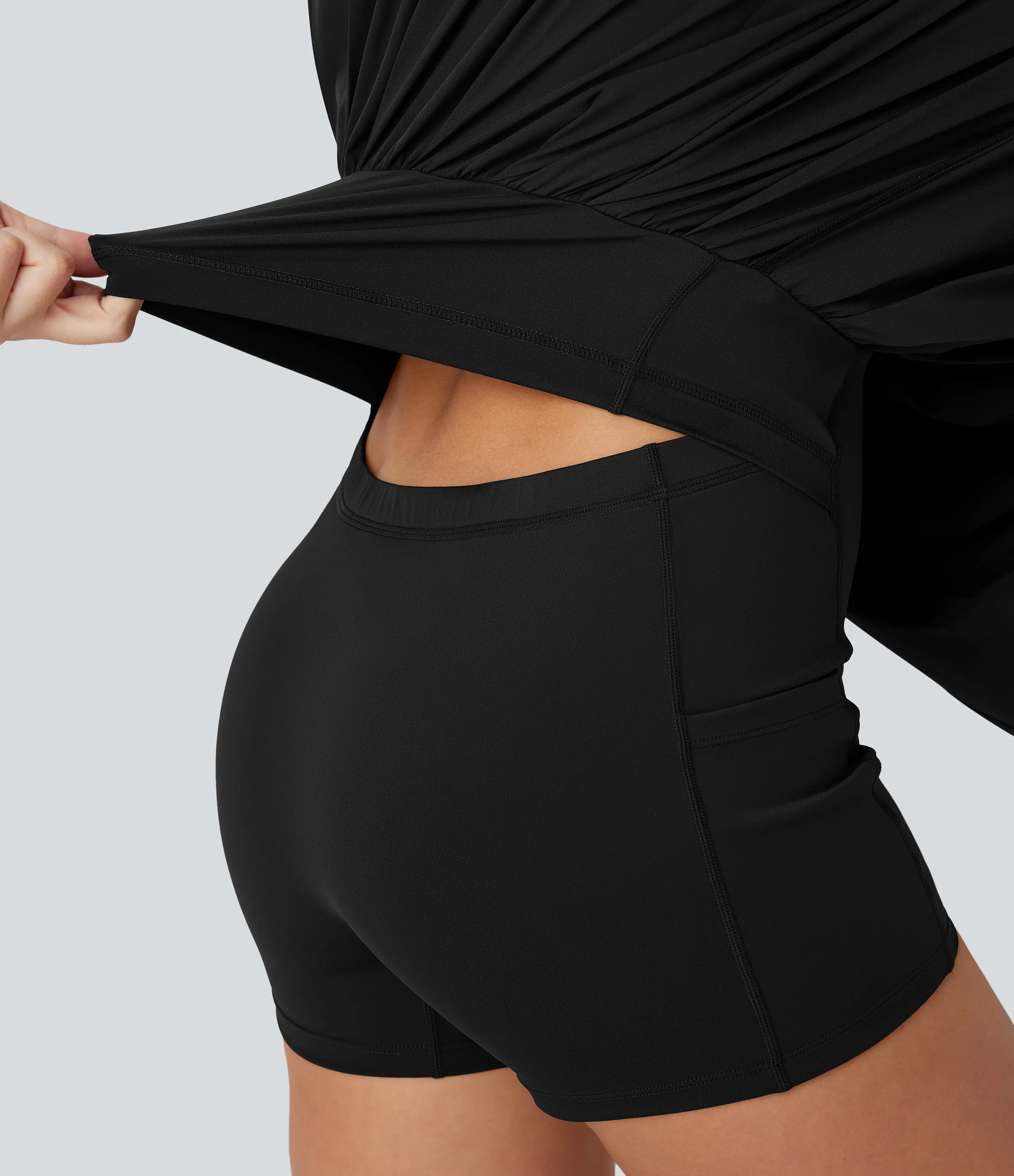 Halara Vestido lencero casual Breezeful™ 2 en 1 de secado rápido con hebilla ajustable y plisado con bolsillo - Easy Peezy - Black - XS sold by Halara product image thumbnail 5